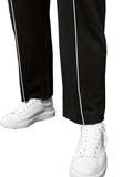 Riolio Men's Casual Straight Leg Pants, Relaxed Fit Open Bottom Elastic Waist Reflective Stripes Trousers