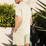Riolio Men'S Loose Casual Cotton Linen Solid Color Shirt Shorts Suit