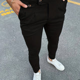 Riolio Slim Fit Elegant Slacks, Men's Casual Vintage Style Slightly Stretch Dress Pants