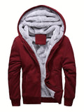 Riolio Warm Fleece Hooded Winter Hooded Jacket, Men's Casual Stretch Zip Up Jacket Coat For Fall Winter