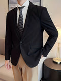 Riolio Elegant One Button Blazer, Men's Semi-formal Flap Pocket Suit Jacket For Banquet Business