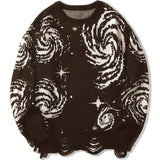 Riolio All Match Knitted Galaxy Pattern Sweater, Men's Casual Warm Slightly Stretch Crew Neck Pullover Sweater For Fall Winter
