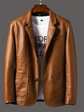 Riolio Men's Leather Lapel Zipper Up Cool Trendy Jacket For Autumn Winter Wear