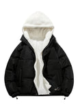 Riolio Warm Fleece Hooded Winter Jacket, Men's Casual Cotton Padded Coat For Fall Winter