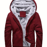 Riolio Warm Fleece Hooded Winter Hooded Jacket, Men's Casual Stretch Zip Up Jacket Coat For Fall Winter