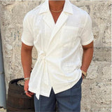 Riolio Men's Solid Color Linen Suit Lapel Lapel Short Sleeve Shirt Jacket