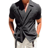 Riolio Men's Solid Color Linen Suit Lapel Lapel Short Sleeve Shirt Jacket