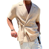 Riolio Men's Solid Color Linen Suit Lapel Lapel Short Sleeve Shirt Jacket