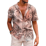 Riolio Men's Casual Palm Tree Print Short Sleeve Shirt
