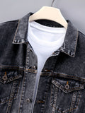 Riolio Classic Design Denim Jacket, Men's Casual Street Style Lapel Button Up Contrast Stitching Denim Jackets For Spring Fall