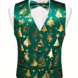 Riolio Men's Casual Christmas Trees Pattern Vest, V Neck Dress Waistcoat For Party Dinner Banquet