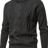 Riolio Men's Stylish Solid Knitted Sweater, Casual Mid Stretch Breathable Long Sleeve Crew Neck Top For City Walk Street Hanging Outdoor Activities