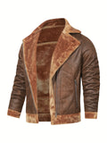 Riolio Men's Pu Jacket, Chic Faux Leather Jacket For Fall Winter