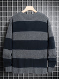 Riolio Trendy Men's Color Block Knitted Sweater - Warm And Comfortable Loose Pullover For Stylish Men