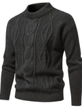 Riolio Men's Stylish Solid Knitted Sweater, Casual Mid Stretch Breathable Long Sleeve Crew Neck Top For City Walk Street Hanging Outdoor Activities