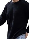 Riolio All Match Knitted Sweater, Men's Casual Warm Mid Stretch Round Neck Pullover Sweater For Fall Winter