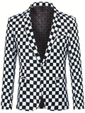 Riolio Checkerboard Pattern One Button Blazer, Men's Casual Flap Pocket Lapel Sports Coat For Business Banquet Party Dinner