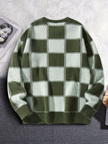 Riolio Men's Checkerboard Knitted Sweater - Warm And Stretchy Casual Pullover For Fall And Winter