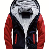 Riolio Warm Fleece Hooded Winter Hooded Jacket, Men's Casual Stretch Zip Up Jacket Coat For Fall Winter