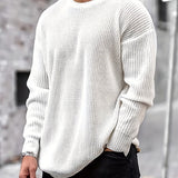 Riolio All Match Knitted Sweater, Men's Casual Warm Mid Stretch Round Neck Pullover Sweater For Fall Winter