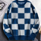 Riolio Men's Checkerboard Knitted Sweater - Warm And Stretchy Casual Pullover For Fall And Winter