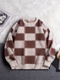 Riolio Men's Checkerboard Knitted Sweater - Warm And Stretchy Casual Pullover For Fall And Winter