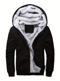 Riolio Warm Fleece Hooded Winter Hooded Jacket, Men's Casual Stretch Zip Up Jacket Coat For Fall Winter