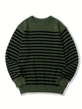 Riolio All Match Knitted Striped Sweater, Men's Casual Warm Slightly Stretch Crew Neck Pullover Sweater For Fall Winter