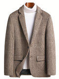 Riolio Wool Blend Elegant Plaid Blazer, Men's Casual Flap Pocket Button Up Sports Coat For Fall Winter Business Banquet