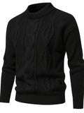 Riolio Men's Stylish Solid Knitted Sweater, Casual Mid Stretch Breathable Long Sleeve Crew Neck Top For City Walk Street Hanging Outdoor Activities