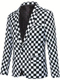 Riolio Checkerboard Pattern One Button Blazer, Men's Casual Flap Pocket Lapel Sports Coat For Business Banquet Party Dinner