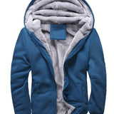 Riolio Warm Fleece Hooded Winter Hooded Jacket, Men's Casual Stretch Zip Up Jacket Coat For Fall Winter