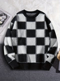 Riolio Men's Checkerboard Knitted Sweater - Warm And Stretchy Casual Pullover For Fall And Winter