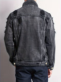 Riolio Men's Casual Ripped Denim Jacket, Street Style Button Up Flap Pocket Jacket