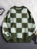 Riolio Men's Checkerboard Knitted Sweater - Warm And Stretchy Casual Pullover For Fall And Winter