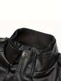 Riolio Vintage Style PU Jacket, Men's Casual Warm Fleece Zip Up Faux Leather Jacket