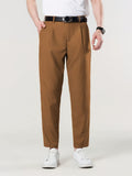 Riolio Chic Cropped Dress Pants, Men's Formal Solid Color Dress Pants For Business Leisure Activities