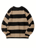 Riolio Preppy Retro Striped Pattern Knitted Sweater, Men's Casual Warm Slightly Stretch Crew Neck Pullover Sweater For Men Fall Winter