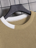 Riolio Classic Design Knitted Sweater, Men's Casual Warm High Stretch Round Neck Pullover Sweater For Fall Winter