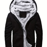 Riolio Warm Fleece Hooded Winter Hooded Jacket, Men's Casual Stretch Zip Up Jacket Coat For Fall Winter