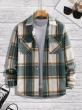 Riolio Men's Shirt Top Turn-Down Collar Long Sleeve Closure Classic Plaid Male Casual Shirt For Daily