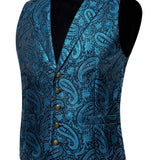 Riolio Elegant Paisley Pattern Dress Waistcoat, Men's Retro Single Breasted V Neck Smart Suit Vest For Dinner Wedding Banquet