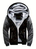 Riolio Warm Fleece Hooded Winter Hooded Jacket, Men's Casual Stretch Zip Up Jacket Coat For Fall Winter