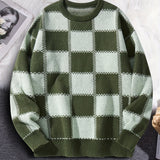 Riolio Men's Checkerboard Knitted Sweater - Warm And Stretchy Casual Pullover For Fall And Winter