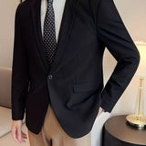 Riolio Elegant One Button Blazer, Men's Semi-formal Flap Pocket Suit Jacket For Banquet Business