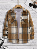 Riolio Men's Shirt Top Turn-Down Collar Long Sleeve Closure Classic Plaid Male Casual Shirt For Daily