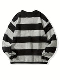 Riolio Preppy Retro Striped Pattern Knitted Sweater, Men's Casual Warm Slightly Stretch Crew Neck Pullover Sweater For Men Fall Winter