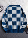 Riolio Men's Checkerboard Knitted Sweater - Warm And Stretchy Casual Pullover For Fall And Winter