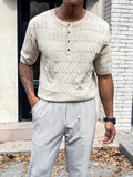 Riolio Men's Solid Color Half Button Cable Knit Top