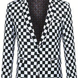 Riolio Checkerboard Pattern One Button Blazer, Men's Casual Flap Pocket Lapel Sports Coat For Business Banquet Party Dinner